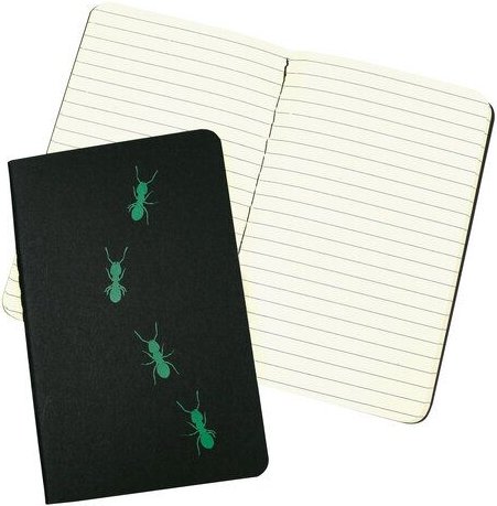HANDGEDRUCKT "Ameisen" schwarzes Notizheft, ca. A6 liniert