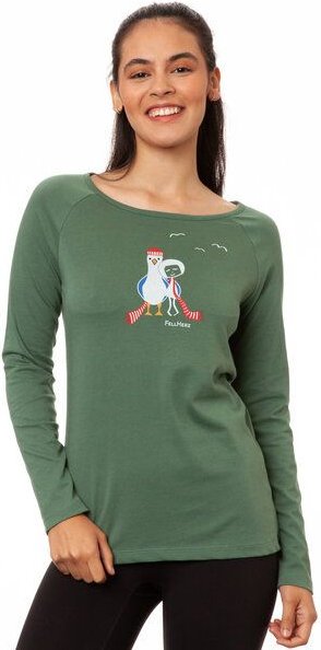 FellHerz Damen Raglan Longsleeve Möwen-Liebe ivy green Bio Fair Vegan