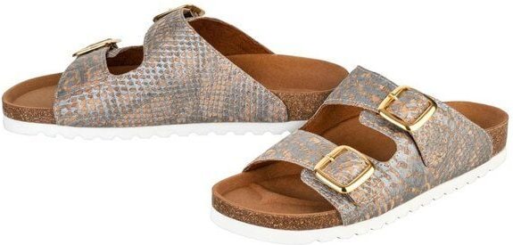 Thumbnail - Kork-Deko Damen Slipper aus Kork - Größe EU 36 – 41 (Damen) | grau-silber-gold