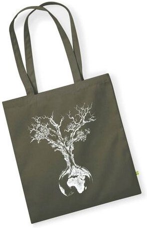 Life-Tree Tasche aus Biobaumwolle Fairwear "Weltenbaum" für in Grün/Blau/Weiß/Rot