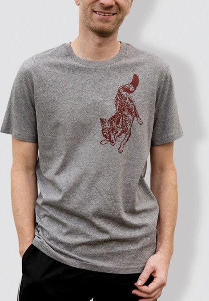 Thumbnail - little kiwi Herren T-Shirt, "Fuchs", Grau