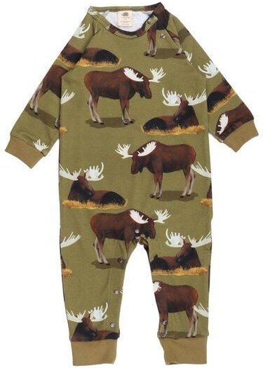 Strampler Baumwolle Bio Walkiddy Moose Grün Langarm