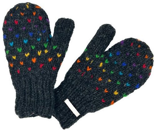 short'n'pietz Schurwollhandschuhe, handgestrickt anthrazit mit bunten Farbtupfern