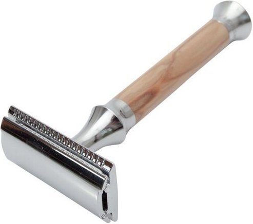Giesen & Forsthoff Rasierhobel mit Oliven-Echtholzgriff + 10 Rasierklingen