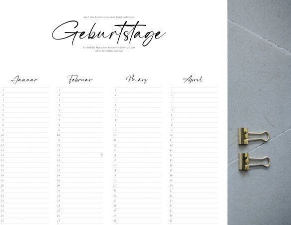 Portia by Callidus Designs Geburtstagskalender mit magnetischer Posterleiste als Jahresplaner
