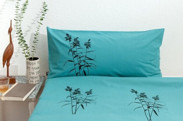 Hirschkind Bio-Kissenbezug 'Schilf' türkis 80*40 cm