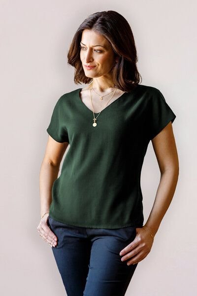 l'amour est bleu Kurzarmbluse V-Ausschnitt aus Tencel