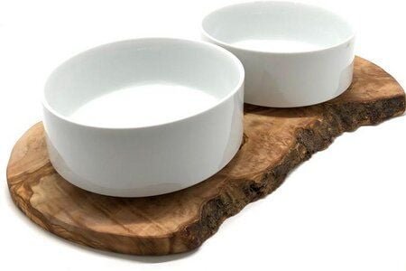 Olivenholz erleben Futterstation RUSTY (2 x 0,9 Liter und 1,5 Liter) aus Olivenholz