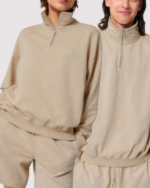 YTWOO Oversized Sweatshirt mit kurzem Reißverschluss aus reiner Bio-Baumwolle; Unisex Troyer