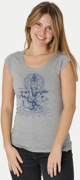 Peaces.bio - handbedruckte Biomode Bio-Damen-Roundneck-Shirt "Ganesha"