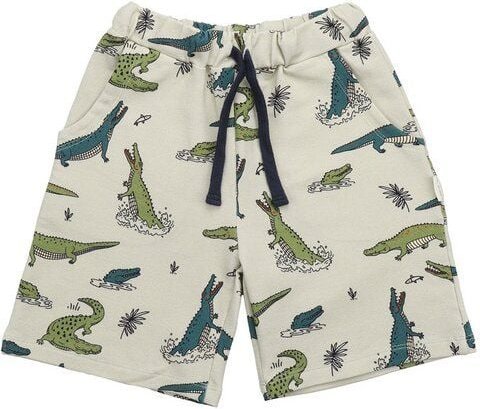 Kinder Shorts GOTS-zertifiziert aus Bio-Baumwolle hellbeige mit Krokodil-Motiv – Walkiddy