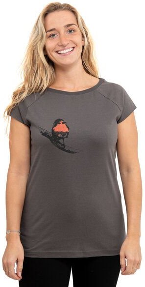 Hirschkind Fair-Trade-Frauenshirt mit Raglanärmeln "Rotkehlchen" - Made in Kenia - grau