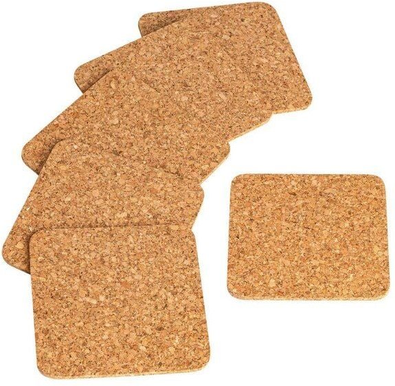 Kork-Deko nachhaltige Kork-Bierdeckel als Set - 6 Stück, eckig, naturfarben