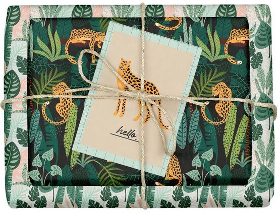 Thumbnail - dabelino Veganes Geschenkpapier Set "Leopard/tropisch" mit Grußkarte