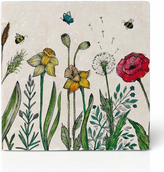 Fliesenuntersetzer »Blumenwiese« von LIGARTI | Design Untersetzer | Natursteinfliese
