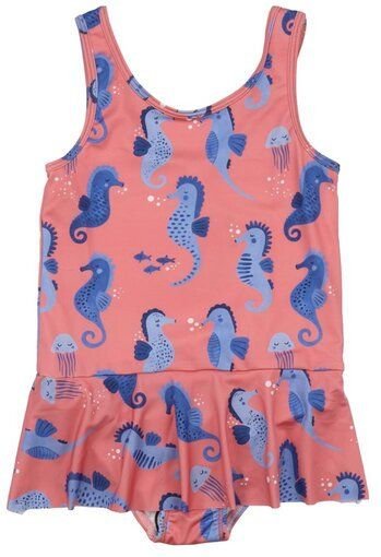 Mädchen Badeanzug GOTS-zertifiziert aus Bio-Baumwolle, rosa mit sommerlichem Print – Walkiddy, weich, elastisch & hautfr...