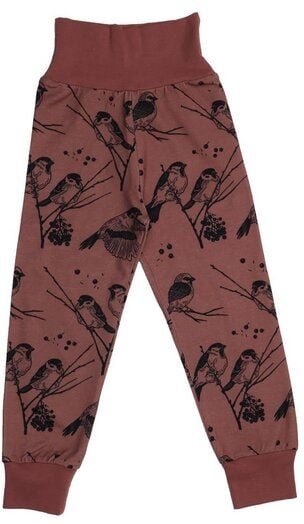 Baby Krabbelhose GOTS zertifiziert, rotbraun, Vogel-Allover, Bio-Baumwolle, weich & bequem – Walkiddy