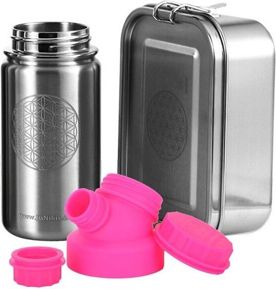 JN JuNiki's Einschulungs-Set "Blume des Lebens": Lunchbox + isolierte Edelstahltrinkflasche