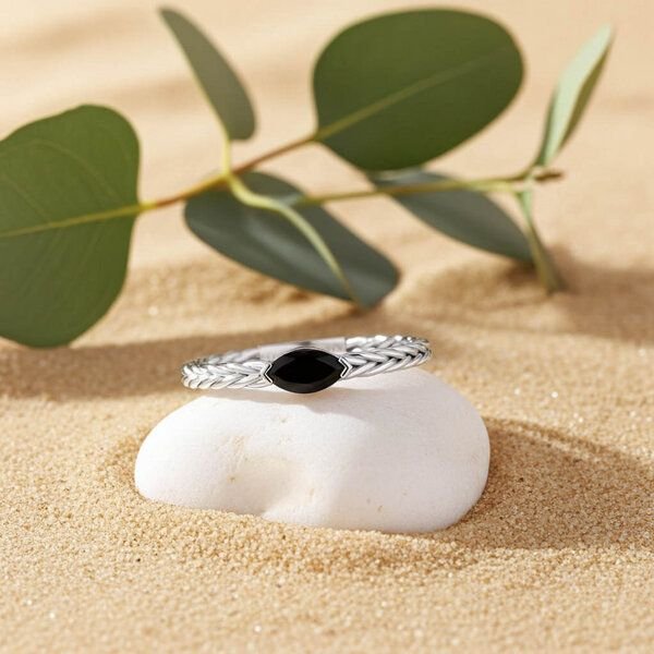 Spirit of Island Onyx Solitär Ring | 925 Silber