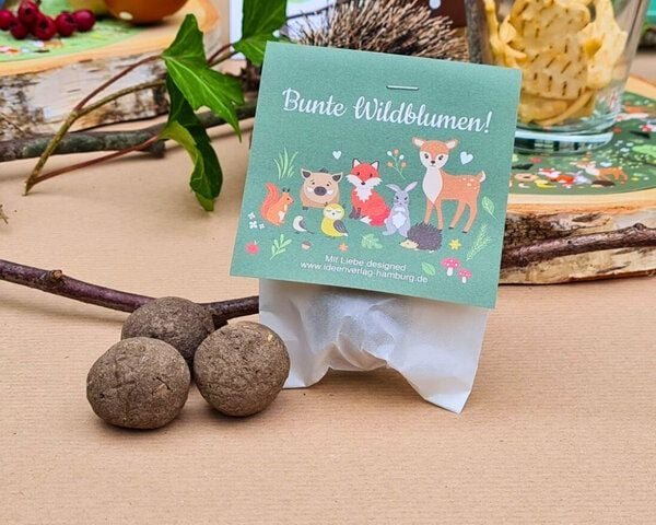 Ideenverlag Hamburg 10 Waldtiere Samenbomben im Tütchen mit Wildblumensaatgut | Nachhaltiges Mitgebsel für Kindergeburts...