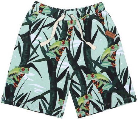 Kinder Shorts GOTS zertifiziert Bio-Baumwolle, Minttürkis, Bambus- und Gecko-Muster, Walkiddy