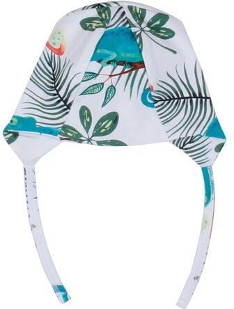 Baby Mütze GOTS zertifiziert, 95% Bio-Baumwolle, weiß/grün, Chamäleon-Muster, Bindebänder, weich – Walkiddy