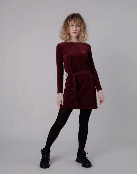Brava Fabrics Velvet Belted Dress Prune