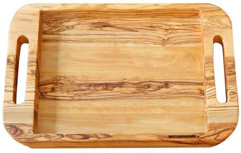 Thumbnail - NATUREHOME Holztablett Olivenholz Einzigartig Massiv mit Griffen Serie NH-F