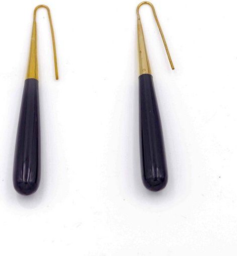 Bawa Hope Messingohrring Long Drop Horn Schwarz