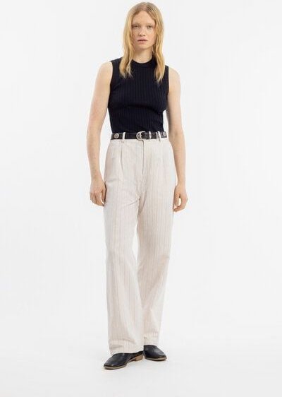 Rotholz High Waist Hose Leinen - Creme