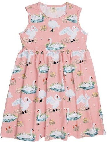 Kinder Sommerkleid „Swans in Spring“ ohne Ärmel aus Bio-Baumwolle – GOTS-zertifiziert, Walkiddy