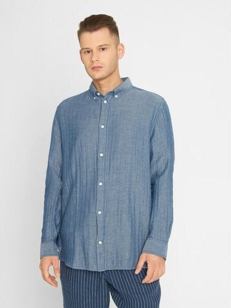 KnowledgeCotton Apparel Hemd mit Fischgrätmuster aus Bio-Baumwolle