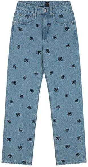 Mud Jeans "van easy" leicht verwaschene Jeans mit schwarz gestickten Blumen