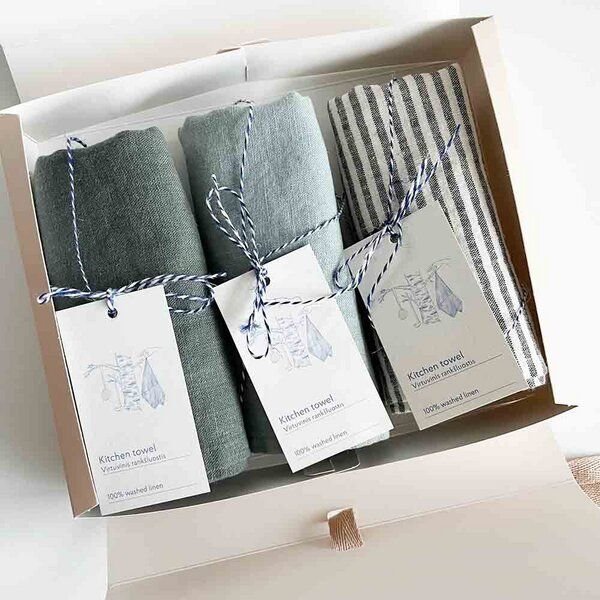 nordery Geschenkbox mit 3 hochwertigen Geschirrtüchern aus 100% europäischen Leinen