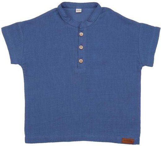 Baby T-Shirt GOTS zertifiziert – 95% Bio-Baumwolle, Blau, mit Knopfleiste, Kurzarm, weich & bequem | Walkiddy