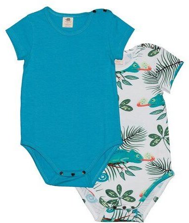 Baby Body Kurzarm GOTS zertifiziert Bio-Baumwolle 95/5 Elasthan Rot „Chameleons/Coral“ Druckknöpfe – Walkiddy