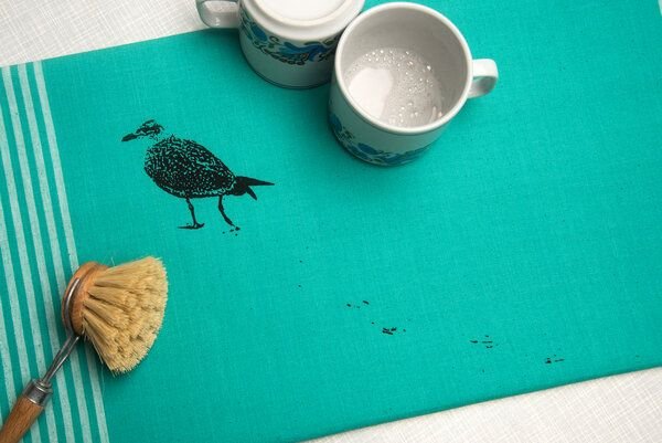 Hirschkind Bio & Fair-Trade-Geschirrtuch "Möwe" türkis