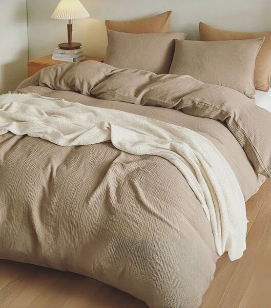 Sandiik Musselin Bettwäsche aus Baumwolle in Graubeige mit Reißverschluss