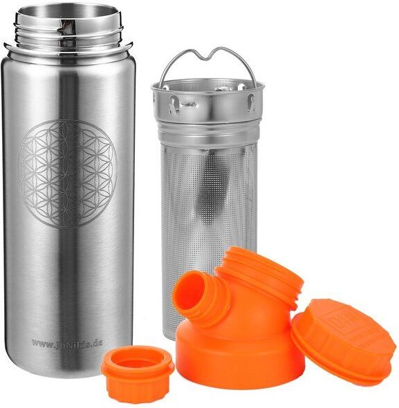 JN JuNiki's JuNiki's "Blume des Lebens" Edelstahl Trinkflasche 550ml + Teefilter