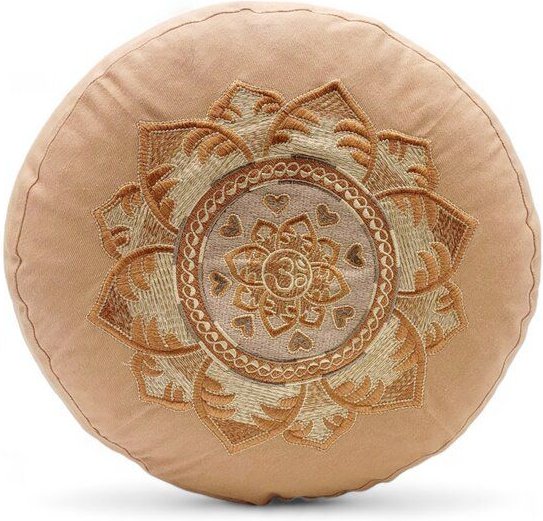 BAGHI Meditationskissen Rund pastellige Farben Om Bestickung - Sitzhöhe 15cm Bio-Baumwolle kbA
