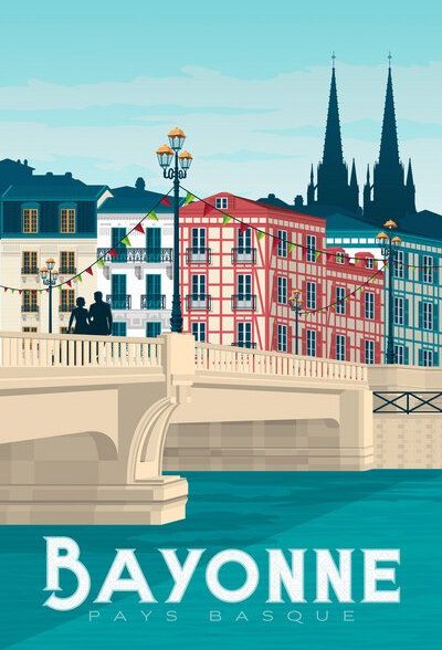 Photocircle Poster / Leinwandbild - Bayonne Baskenland Vintage Travel Wandbild