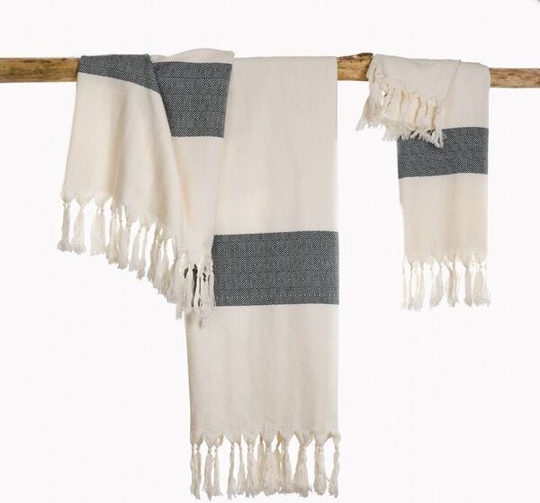 HängemattenGlück Hamamtuch/Strandtuch, handgewebt, flauschig, Bio-Baumwolle, GOTS-zertifiziert, 100x180cm