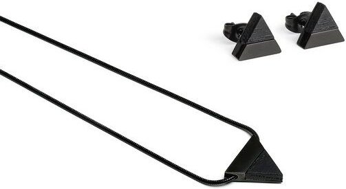 BeWooden Dreieckiger Set - Ohrringe & Kette mit Anhänger - Holz und Edelstahl Kombination - Verschiedene Farbvarianten