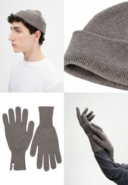 MELA Bundle Feinstrick Mütze kurz LESH + Strick Handschuhe RISHI