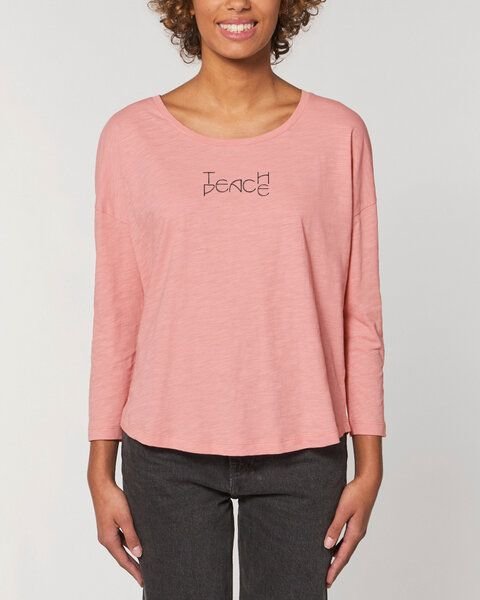 Human Family Damen Longsleeve aus Slub Garn - "Wave - Teach Peace"