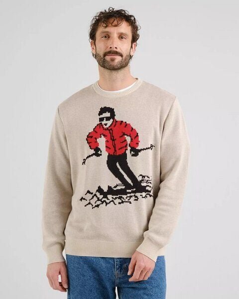 DEDICATED Herren Pullover Mora Fallen Skier Pullover - Oat White