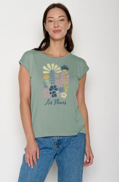 GREENBOMB Les Fleurs Timid - Lässiges Shirt aus LENZING TENCEL Mix / hochwertiger Print / Fair & Vegan