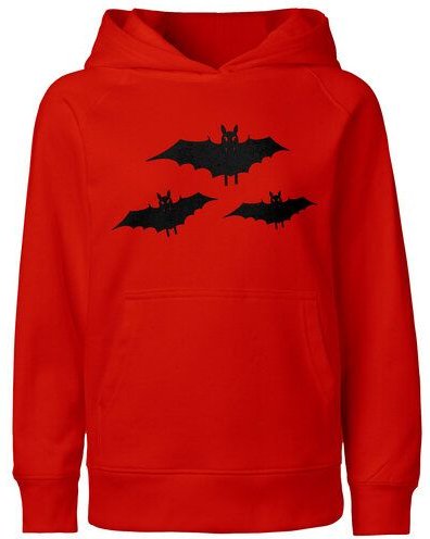 HANDGEDRUCKT "Fledermausschar" Kinder Hoody aus reiner Biobaumwolle (kbA)