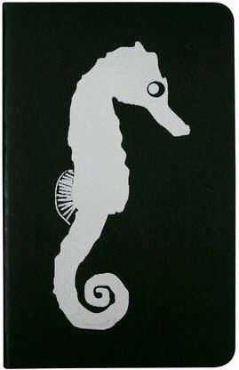 HANDGEDRUCKT " Seepferdchen " schwarzes Notizhefte ca. DIN A6