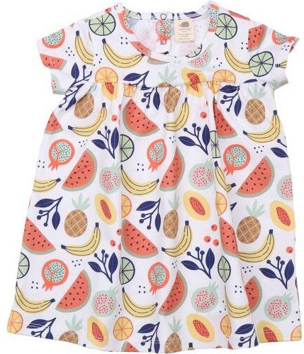 Baby Kleid GOTS zertifiziert, Bio-Baumwolle, mehrfarbig, „Cheerful Fruits“, Frucht-Muster, leicht – Walkiddy